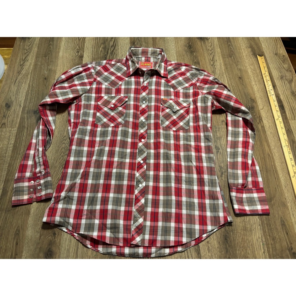 Ely Plains Shirt Mens Size 16-35 Red Plaid Western Pearl Snap Shirt Long Sleeve